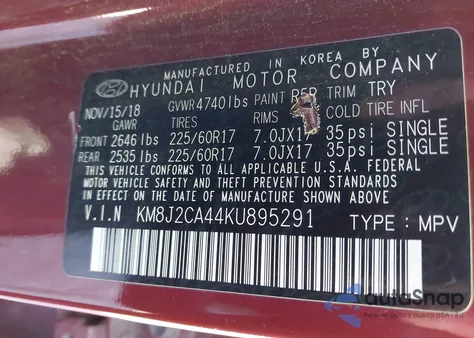 2019 Hyundai Tucson Se z USA, uszkodzony, nr VIN KM8J2CA44KU895291